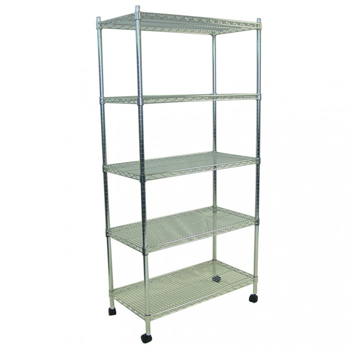 S1001 - Display Shelving - Chrome - 5 Shelves - Castors - 460x900x1800h 