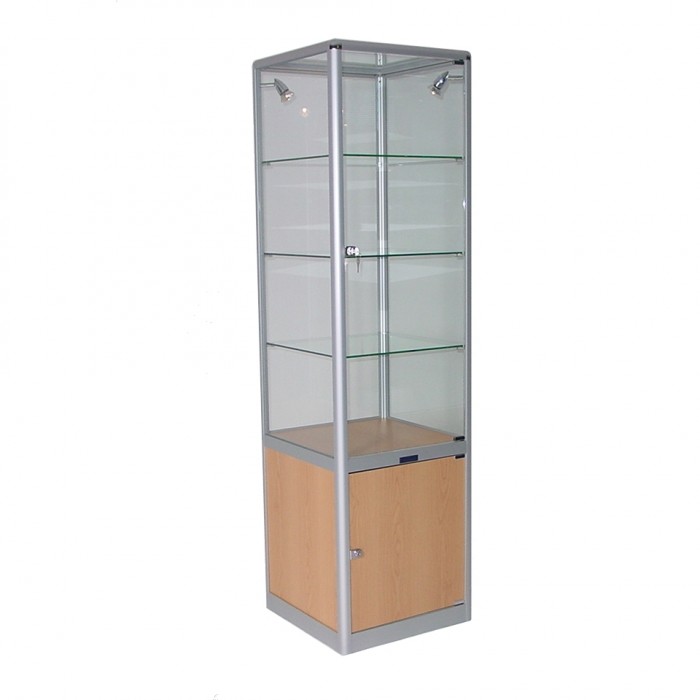S3002 - Showcase Tower - Glass Top - Tawa Base - 500sq x 1800h
