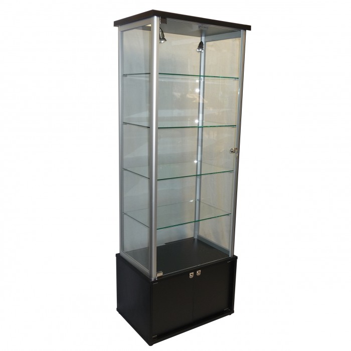 S3003 - Showcase Tower - Glass Top - Black Base - 600x400x1800h