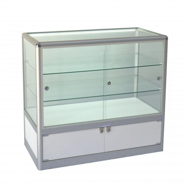 S3007 - Showcase Counter - Glass Top - White Base - 1000x500x900h