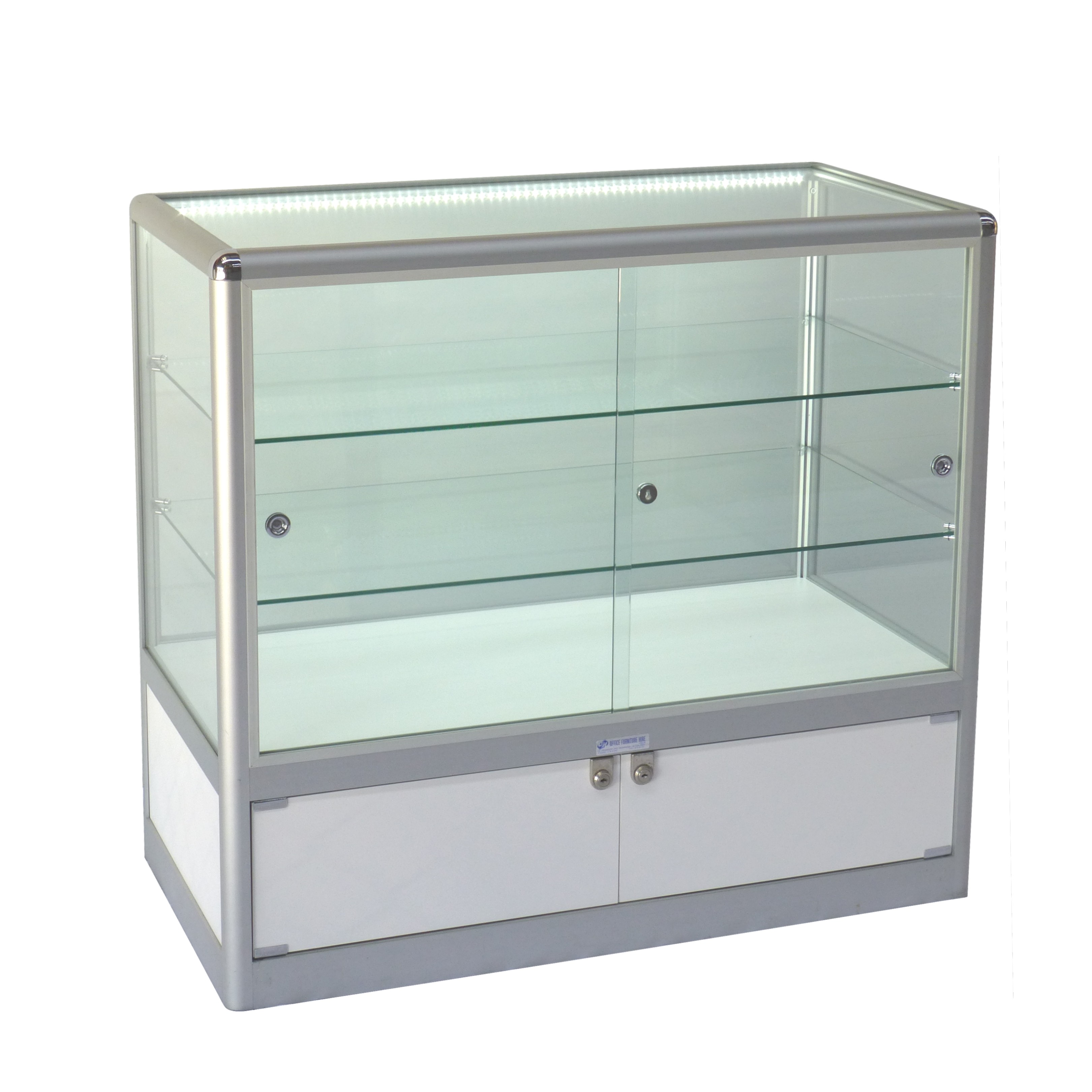S3007 - Showcase Counter - Glass Top - White Base - 1000x500x900h